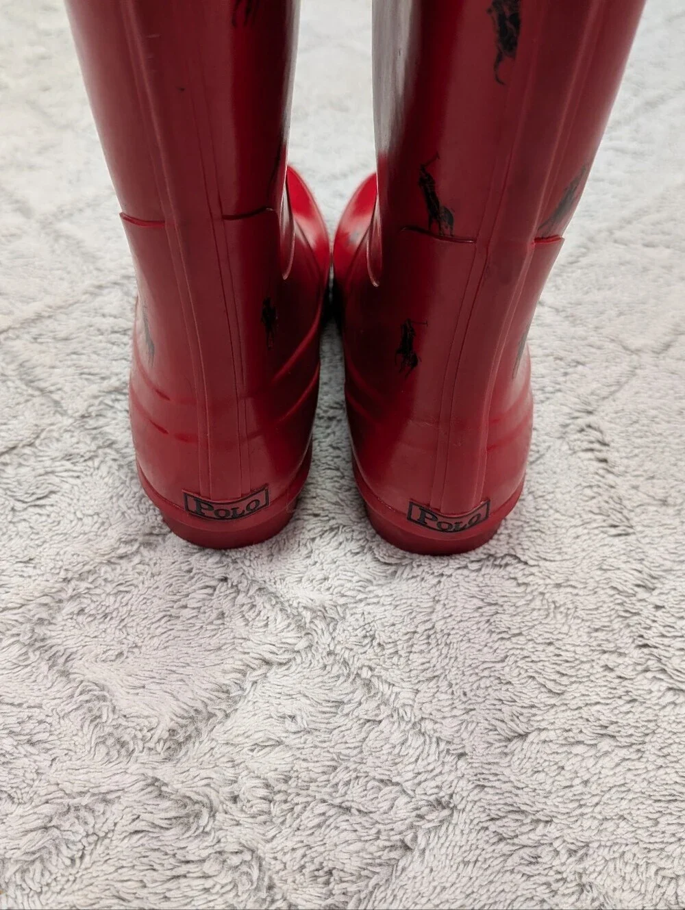 Polo Ralph Lauren Boots Womens 9BRed Navy Perla RL Logo Rubber Rain Wellies